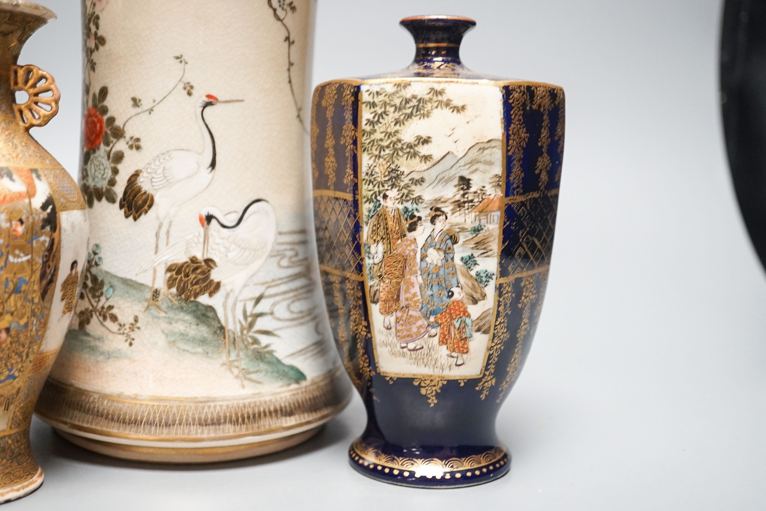 A group of Japanese Satsuma pottery vases, Meiji period, tallest 24.5cm